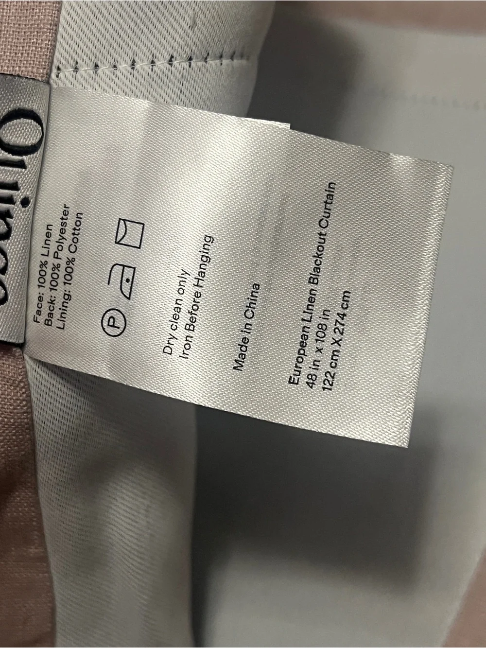 Quince European Linen Blackout Curtain Panel Rose Quartz 48” x 108” NWOT